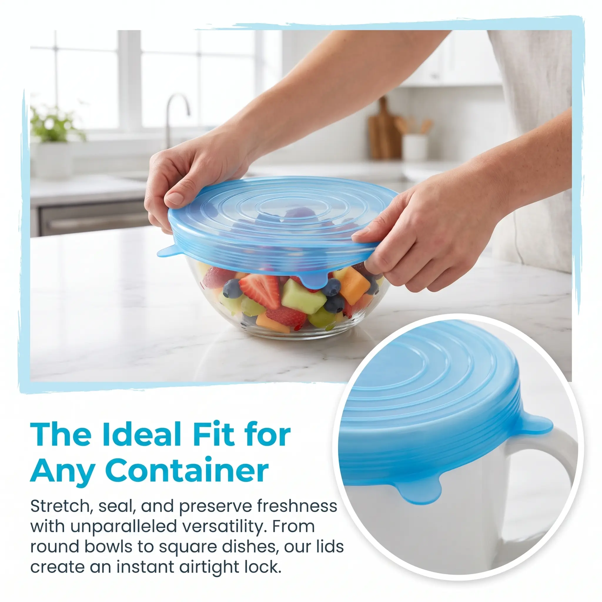 Stop Leakage! 6-Pc Reusable Silicone Stretch Lids, Air-Tight Food Covers for Containers & Cut Fruit