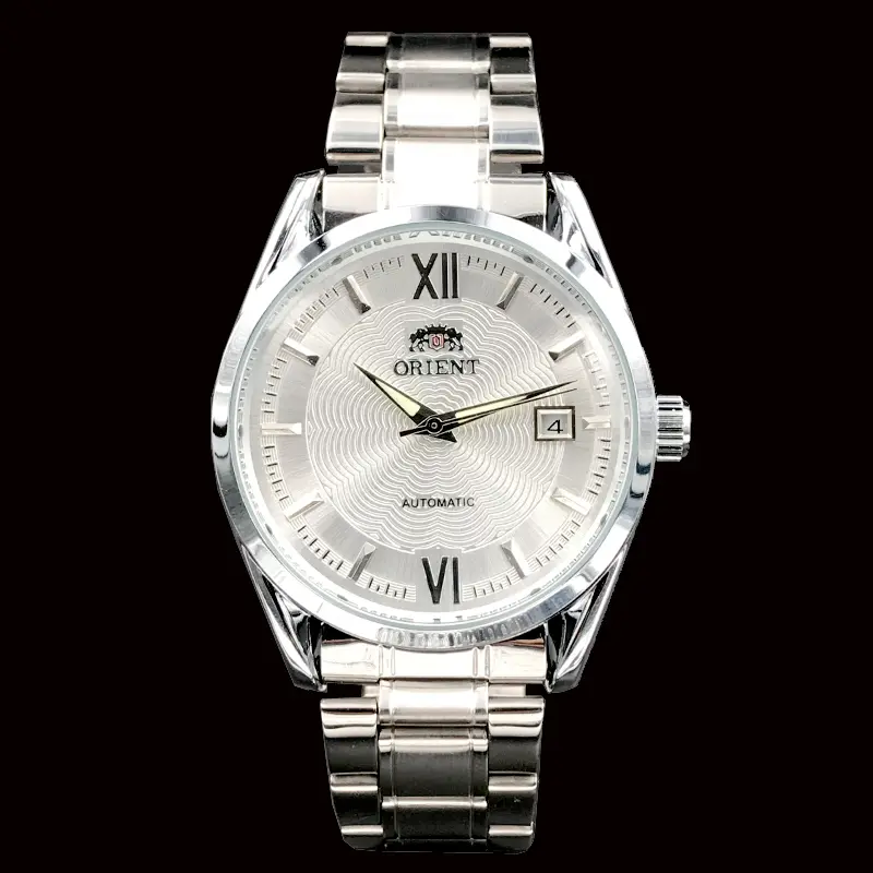 Ora Jewel ORIENT Double Lion Men Automatic Watch, Silver Stainless Steel Band, Wave White Dial, Roman Numerals, Luminous Hands, Date Window, Classic Business Dress Wristwatch, Self-Wind Mechanical Timepiece for Office Daily Wedding Gift,tin,fashi,birthday