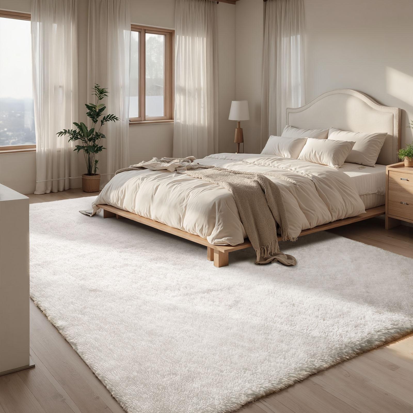 FAMVAL Large Size Plush Rugs Big Fluffy Area Rug Non-slip Soft Shaggy Carpet Mats for Livingroom Bedroom Nursery Home Decor Ivory White Christmas gifts