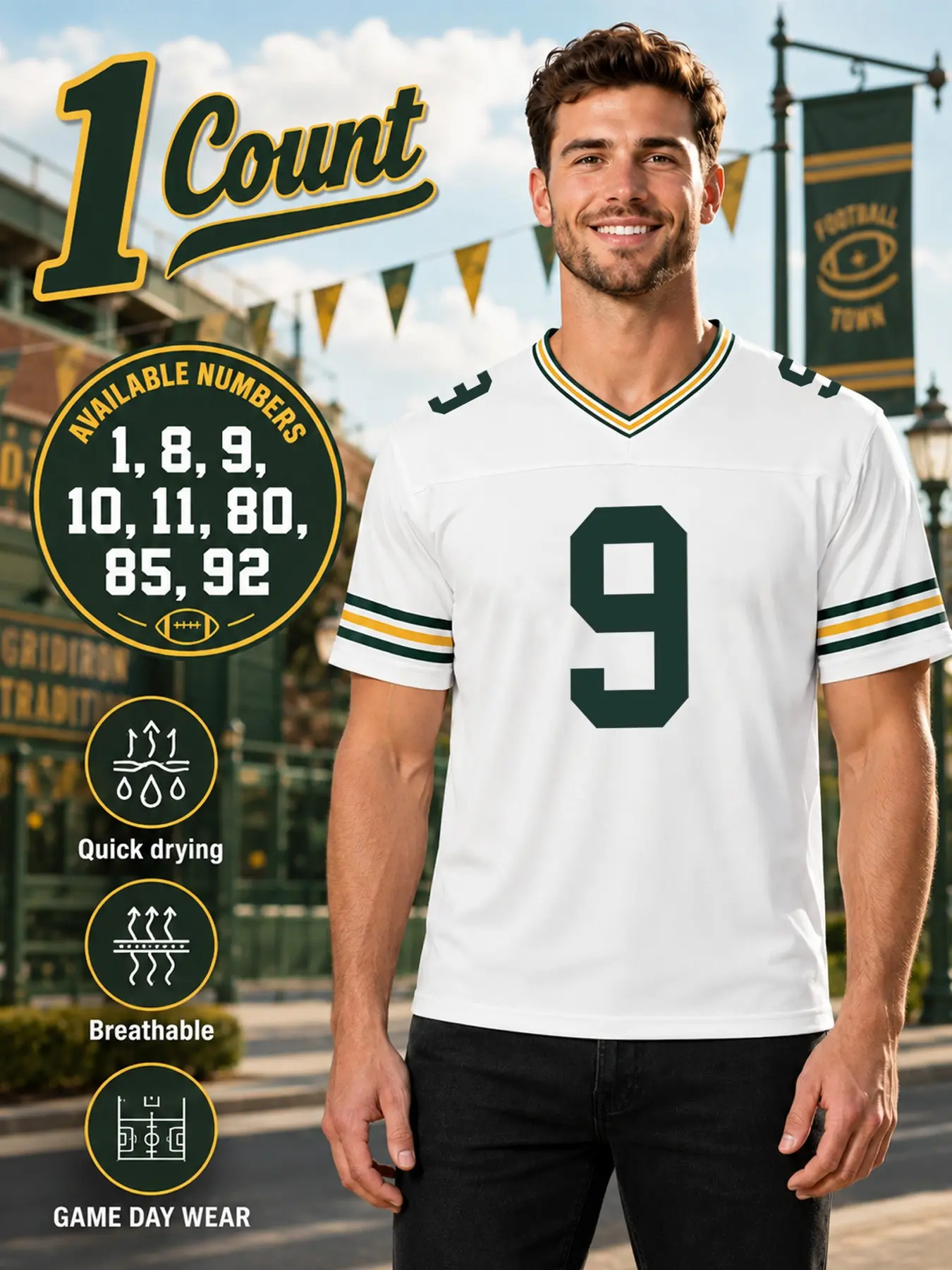 Unisex Retro American Football Jersey, Green Bay Team Rugby Jersey, Quick-Dry, Moisture-Wicking Y2K Blokecore Short-Sleeve Sports Top (S–3XL), Stylish Streetwear for Fans, Perfect for Sports Viewing Parties and Everyday Casual Wear