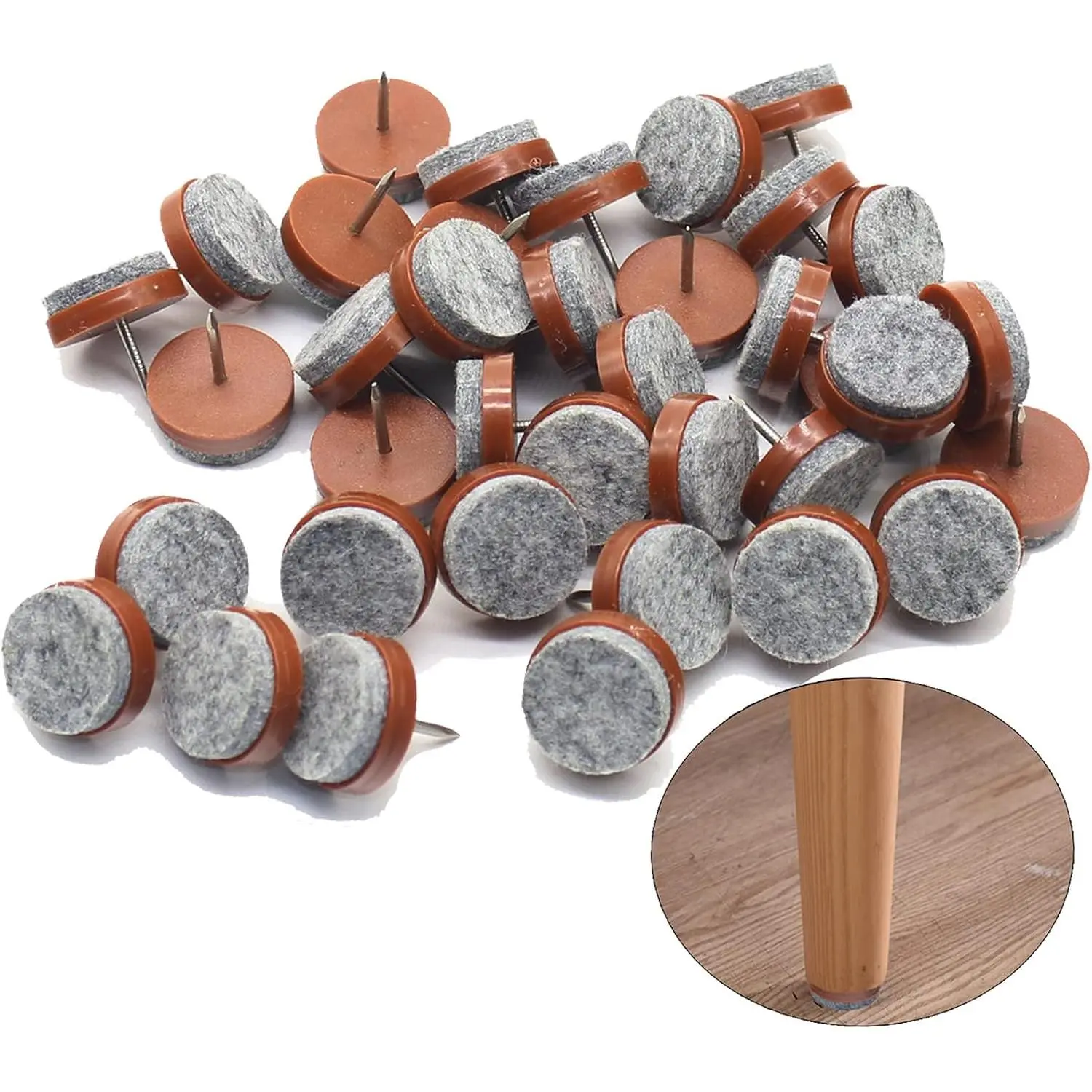 40-Count Round Heavy-Duty Synthetic Felt Furniture Floor Protector Pads, 18mm Diameter, for Chairs, Tables, Smooth Surfaces (Brown)