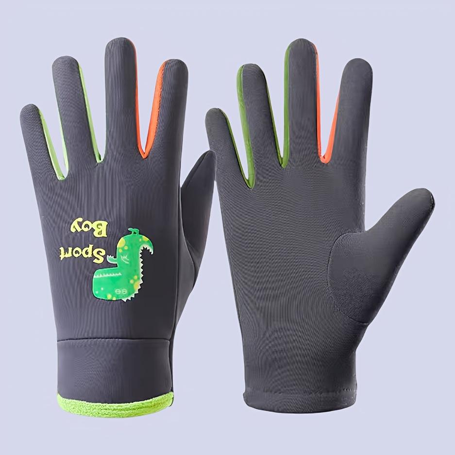 1-Pair Youngsters Thermal Winter Gloves - Heavy-Duty Cold Weather Gloves with Non-Slip Grip, Cute Dinosaur & Heart/footprint designs, Individual Finger Protection for Boys & Girls - Ideal for Skiing, Snowball, Snowmen - Warm Winter Gloves for Outdoor Play