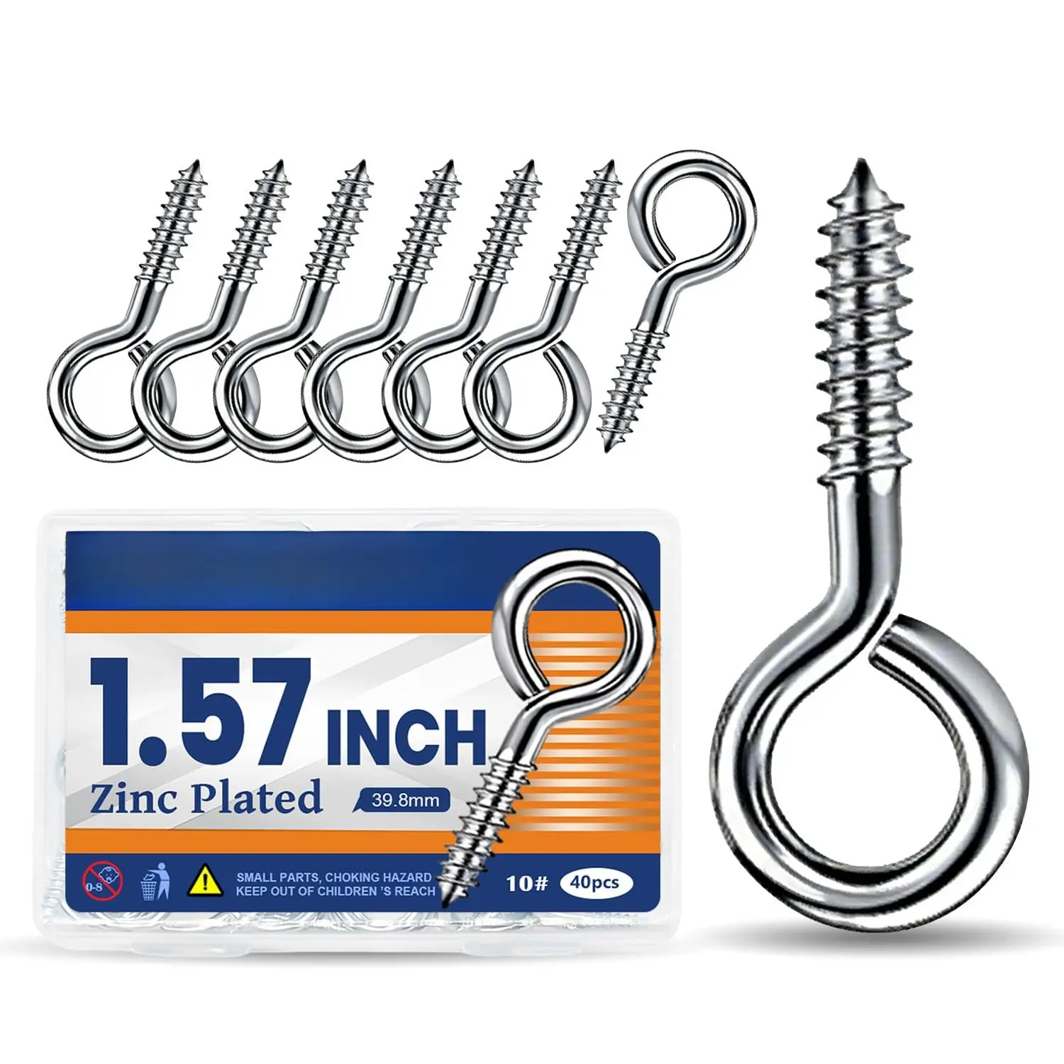 40 count 1.57 Inch Eye Screws for  Heavy Duty Screw Eye Hooks Zinc Plated Eyelet Screw Hooks Eye  for  Christmas Tree Bracket Screw Eyebolt
