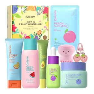 QUIYUM Fruit Skincare Gift Set - 6-in-1 Routine for Glowing Skin, Moisturizes, Moisturizing, Hydration, Hydrating, Strengthens Skin Barrier, All Skin Types, Include 3 Cute Accessories, Ideal Gift for Teens Girls Women