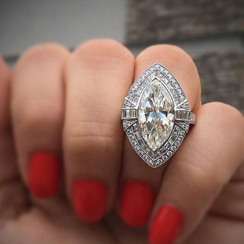Luxury Marquise CZ Halo Ring for Women, Sparkly Silver Statement Ring, Elegant Cocktail Jewelry, Expensive Look Wedding Party Gift Accessory