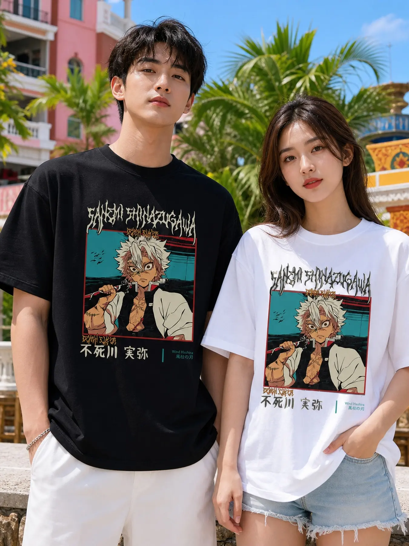 Demon Slayer Sanemi Shinazugawa Wind Hashira Graphic T-Shirt Vintage Washed Black Oversized Anime Tee, Halloween Graphic Tee, Vintage VHS Tape Print Oversized T Shirt, Washed Black Casual Streetwe, Perfect Gift Cool Shirts,Graphic Washed Black/Black/White