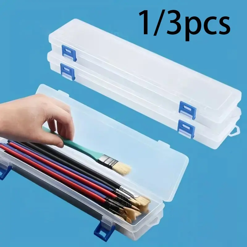 Large Paintbrush Storage Box, 1/3 Pack, Semi-Transparent PVC Design, Portable Art Tool Kit, Ideal for Home, Studio, Travel