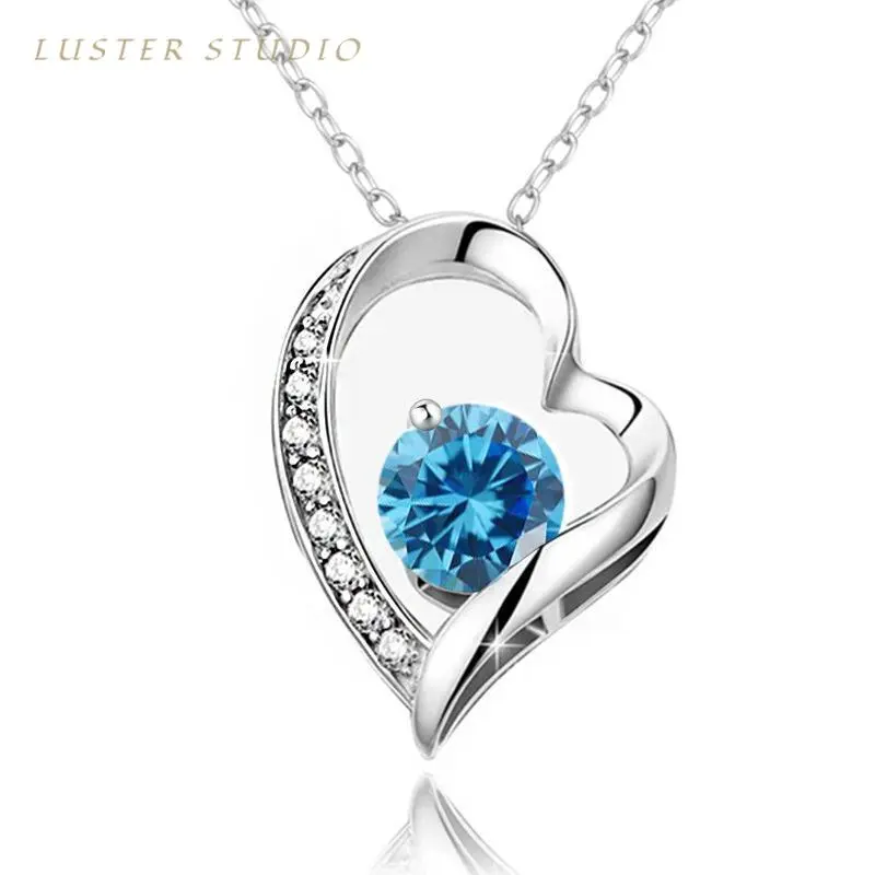 Luster Studio Eternal Heart S925 Sterling Silver Birthstone Necklace - Luxury Anniversary & Mother's Day Gift for Her