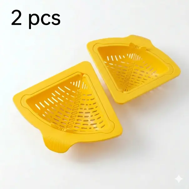 2 PCS Magnetic Triangular Sink Drain Basket| 2-in-1 Multifunctional Fruit Veggie Colander & Food Scrap Filter Strainer, Strong Magnetic Corner Sink Caddy, Anti-Clog Drain Protector to Eliminate Sink Odors, Lazy Cleaning Kitchen Sink Organizer, Must-Have