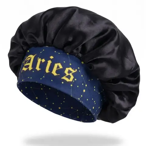 Constellation Print Satin Night Sleep Bonnet, Wide Band Sleep Adjustable Satin Bonnet, Soft Silk Touch Sleeping Bonnet Cap, Make Up Washing Face Daily Use Bonnet Cap, Haircare, Elastic Hair Bonnet, Hair Cap For Sleep, Bonnets For Sleeping