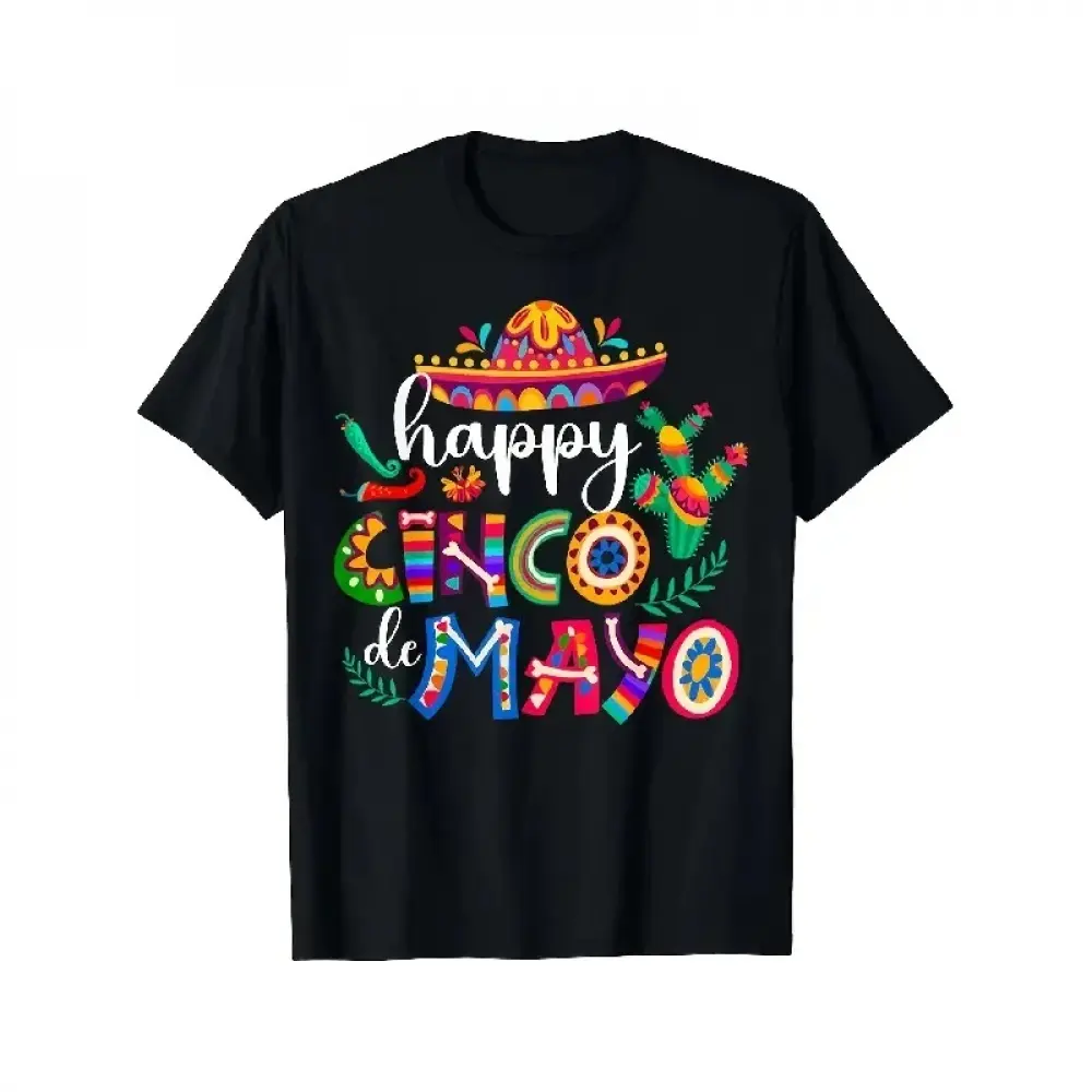 Men's Oversized 5 De Mayo Fiesta Theme Graphic Print Round Neck Short Sleeve Tops - Breathable, Machine Washable All Season Streetwear T-Shirt for Everyday Outdoor Activities, Vintage, Relaxed Cut