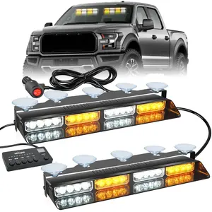 Nilight 32LED Amber-White Dash Strobe Lights with Controller & Suction Cups, Car Accessories for Automotive & Motorcycle Indicator Lighting