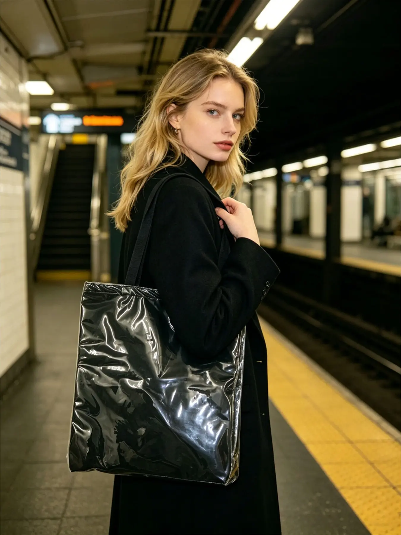 Transparent Glossy Handbag, Large Capacity, Portable, Ideal for Teens, Women, College Students, Perfect for Work, School, Holidays