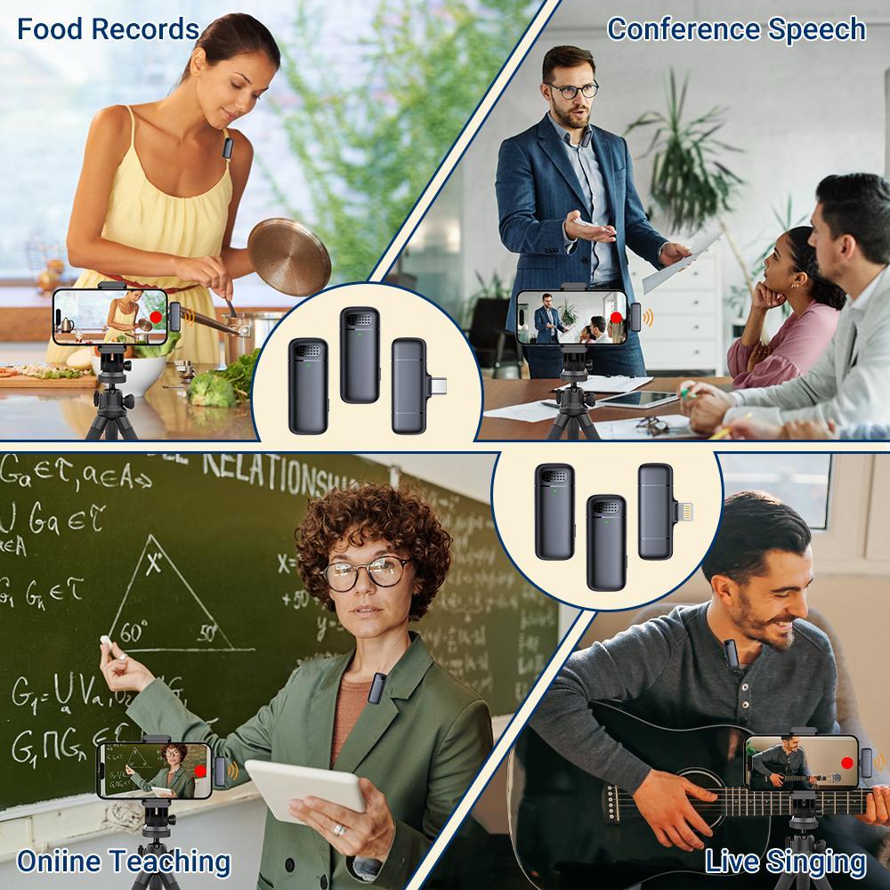 Wireless Lavalier Microphone, USB Rechargeable Wireless Microphone, Professional Wireless Microphone for iPhone Android Phone, Audio