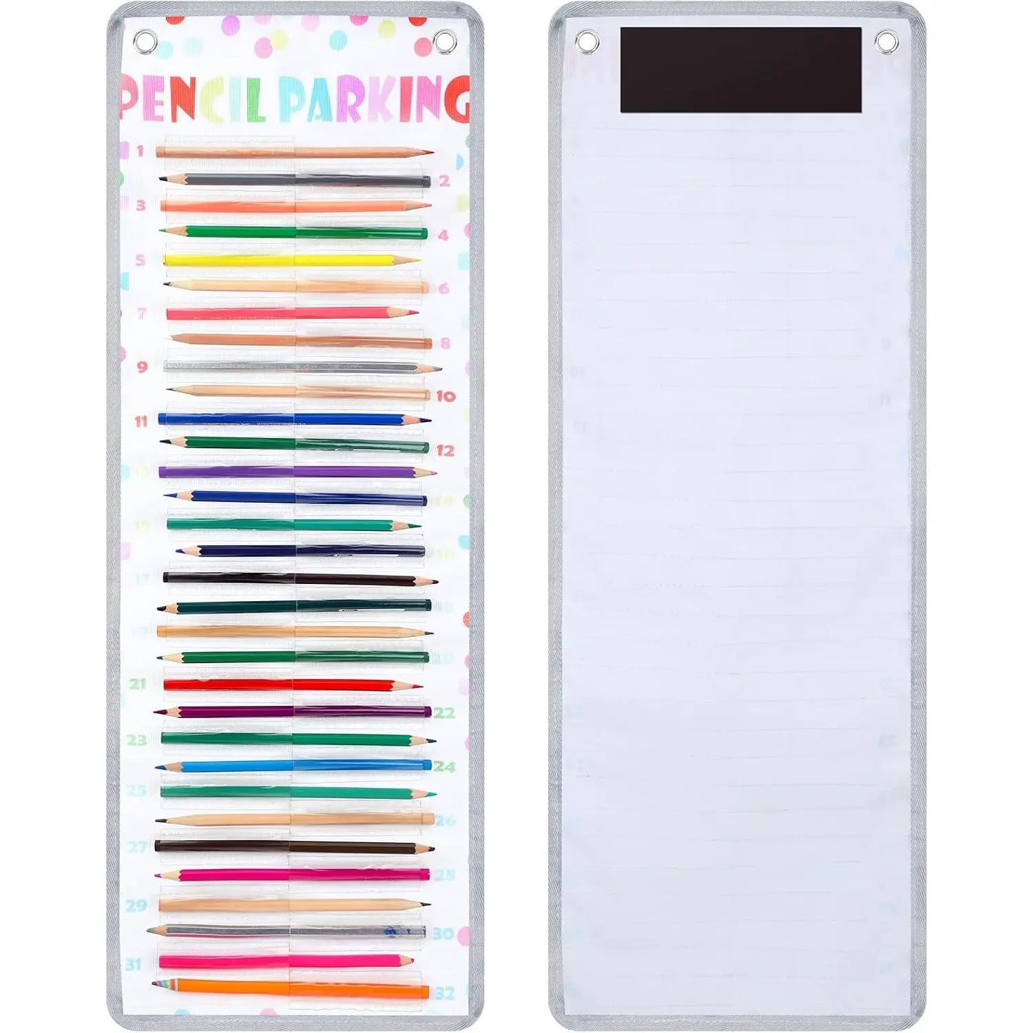 Pencil Parking Pocket for Classroom, Pencil Holder Wall Organization Numbered pencils Dispenser with  Strip Grommets for  to School Student Essentials(Colorful Dots)