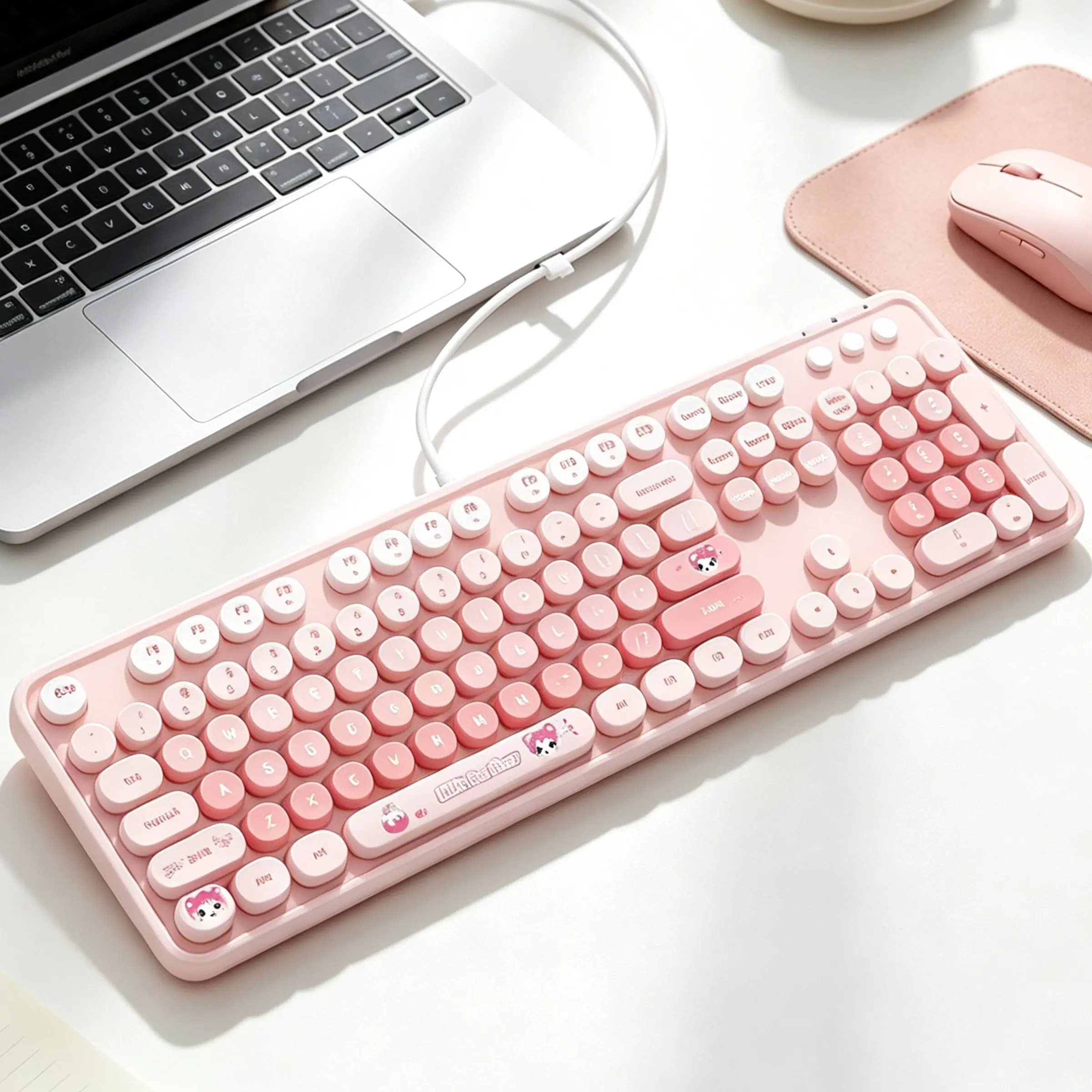 MOFii Wired Keyboard Cute Cartoon Round Keycaps Macaron Color USB Wired Computer Keyboard for Desktop Laptop Office Gaming