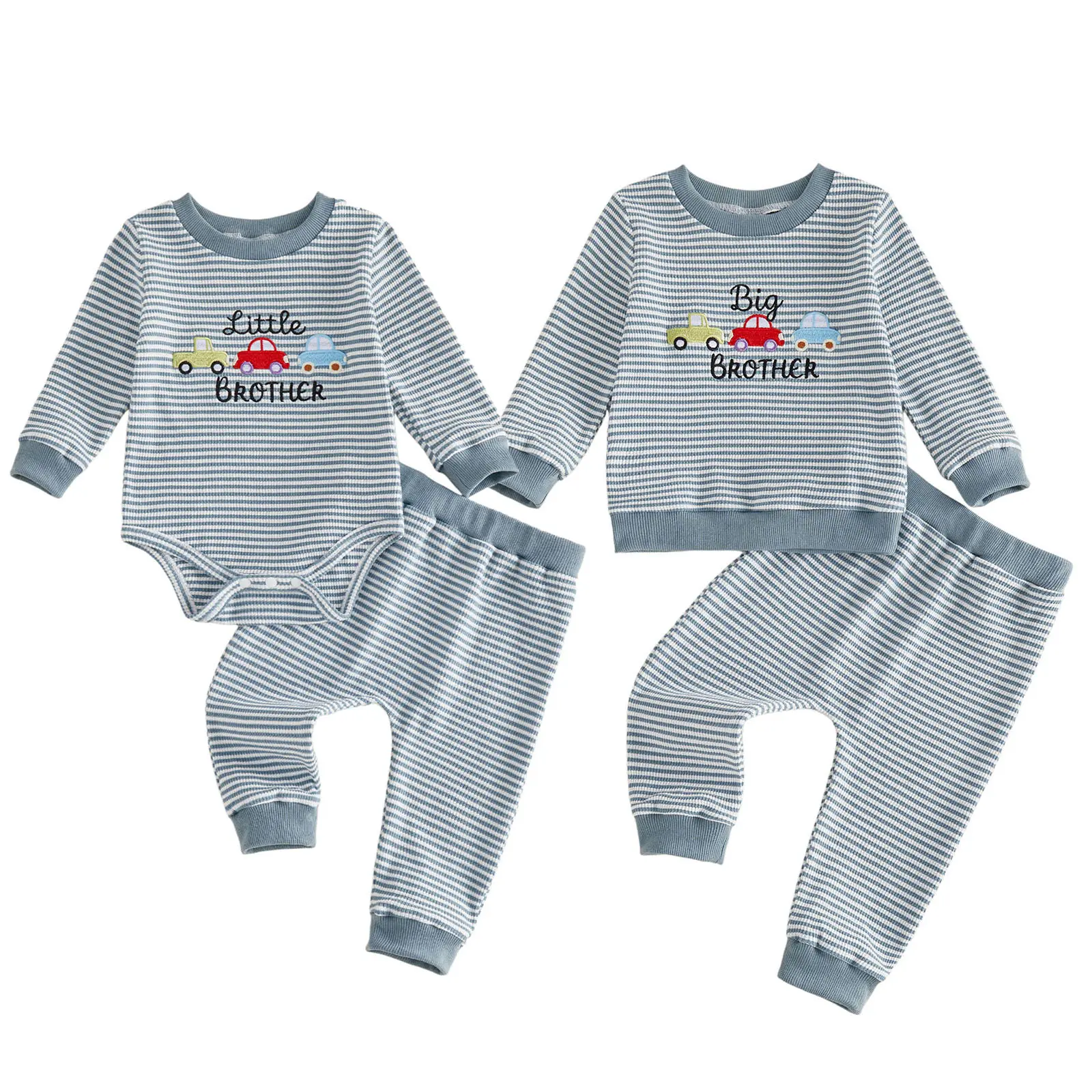 Toddler Baby Little Boy Big Brother Outfit Car Letter Embroidery Sweatshirt and Jogger Pants Set Fall Winter 6M-4T
