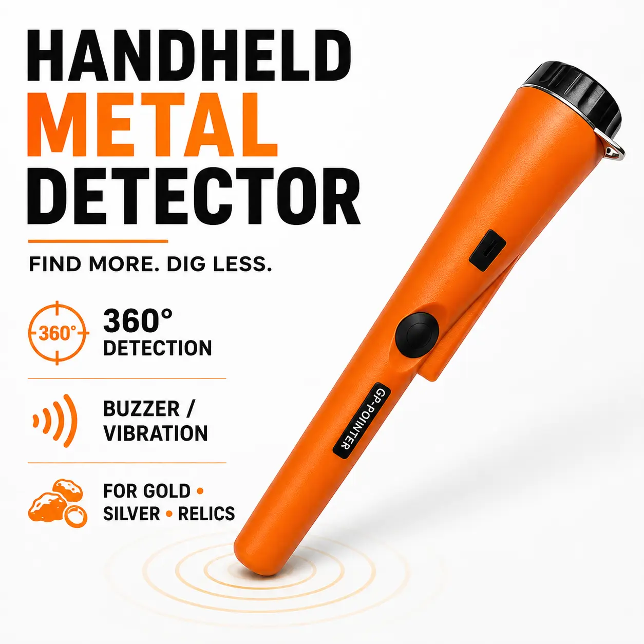 Professional Handheld Metal Detecting Pinpointer, 360° Detection with Sound Alerts & Vibration Alerts, Durable Ergonomic Tool for Coins, Gold, Silver, Relics & Outdoor Searching
