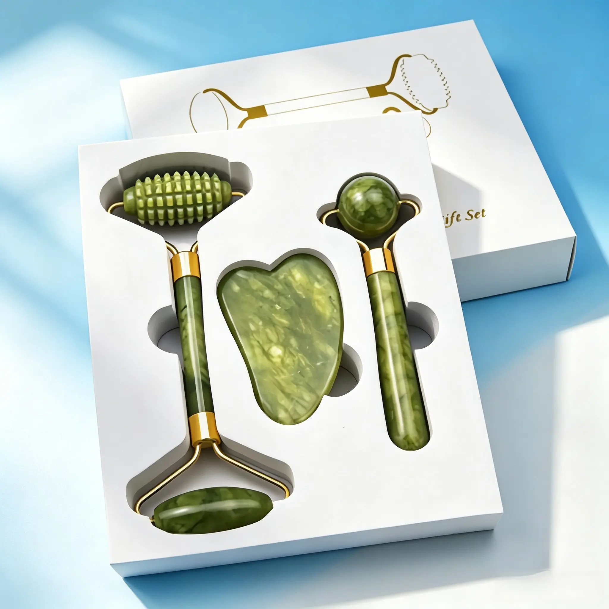 Natural Jade Facial Roller and Gua Sha Set, Luxury Self-Care Skincare Kit, Reduces Puffiness, Ideal Gift for Women, Skin Care Tools