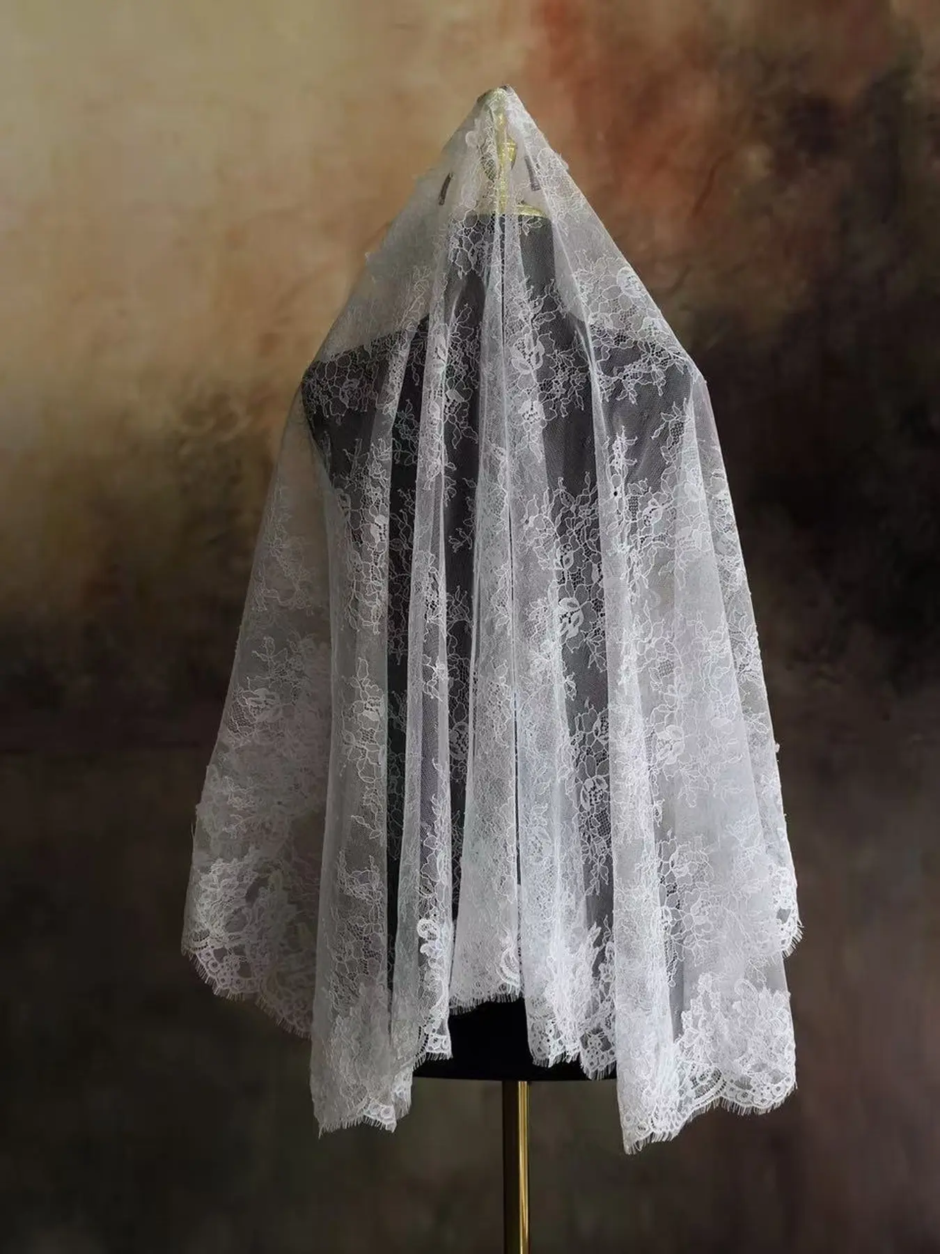 New Lace Eyelash Wedding Veil, European and American Style Single Layer Bridal Gown Photography Props, Elegant Bride Accessory