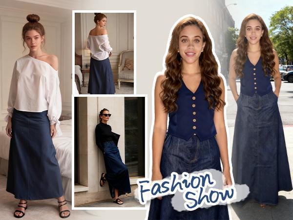 UOOZEE Women's 2026 New Autumn Spring Old Money H-Shaped Basic Womenswear Maxi Skirt, Minimalist Solid Loose Fit Zipper Elegant Daily Outings Date Night Outfit, Commuting Bottoms with Pockets