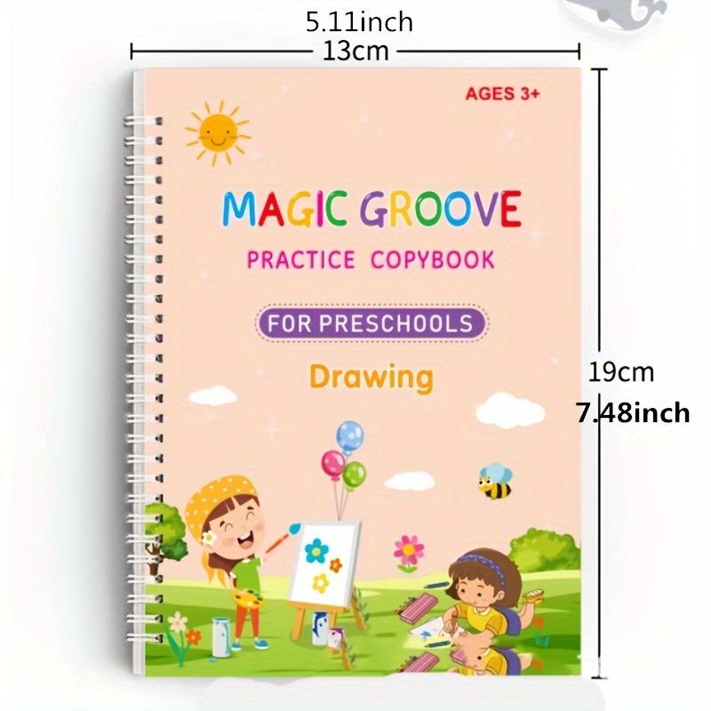 4 Reusable Preschool handwriting practice books, practice notebook set 4 books+1 pen+10 pen cores+1 pen grip, Learning Tools Alphabet Drawing