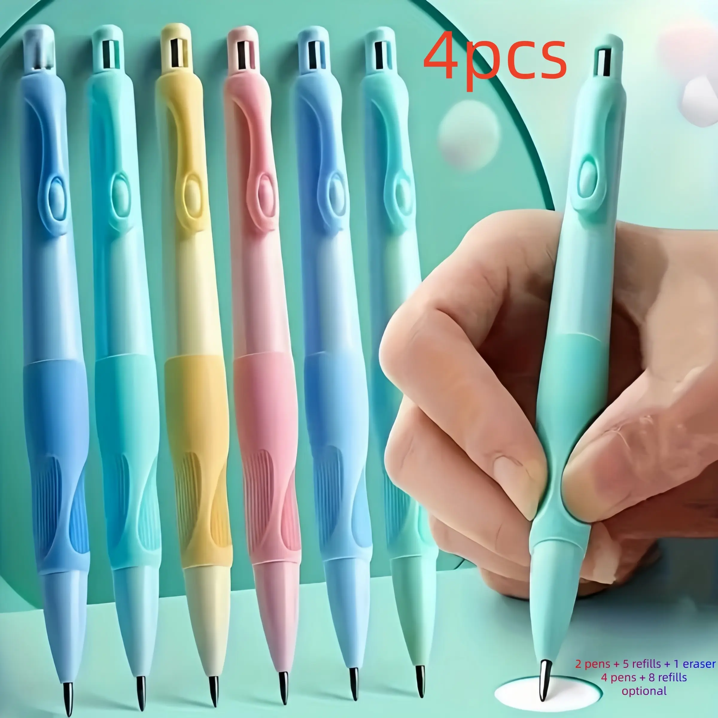 12-Piece Corrective Grip Mechanical Pencil Set, Includes 4 Pencils & 8 Refills, Soft Gel Comfort, Ideal for Students & Office Use