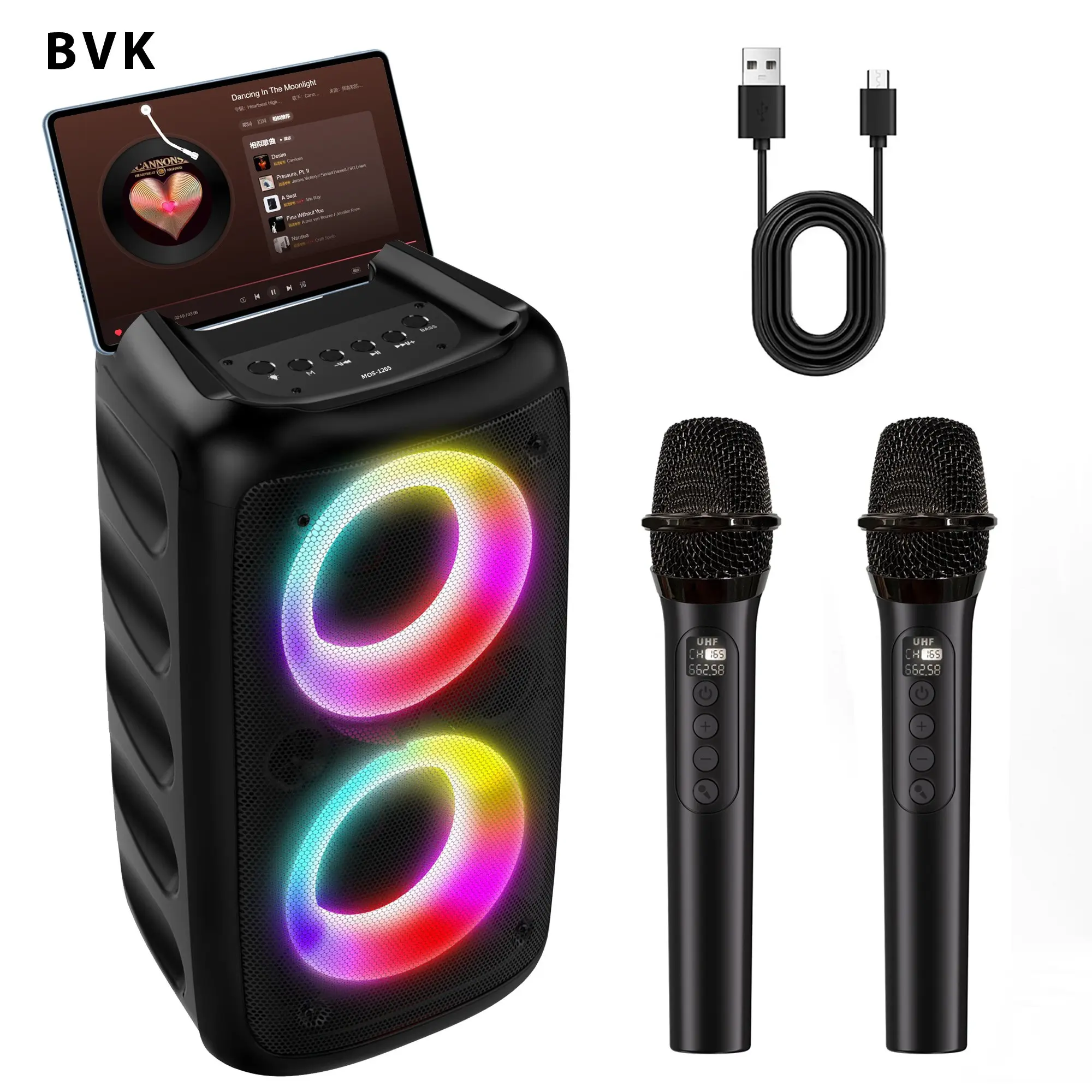 MOS-1265 Wireless Bluetooth-compatible Speaker, Portable Karaoke Speaker, TF Card/USB/aux Input, Dual Speakers, 2400mah Battery, Usb Rechargeable Speaker, Party Speaker, Best Holiday Gift, Wireless Bt Speaker, Rechargeable Portable Audio