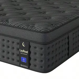 Bedroom Furniture, 12-Inch Black Queen Mattress, Built-In Memory Foam And Individually Pocketed Springs, Available In Twin, Full, Queen And King Mattress Sizes, With Side Handles For Easy Movement, Fiberglass-Free, Odorless, Highly Breathable, Pro