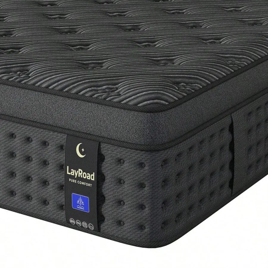 Bedroom Furniture, 12-Inch Black Queen Mattress, Built-In Memory Foam And Individually Pocketed Springs, Available In Twin, Full, Queen And King Mattress Sizes, With Side Handles For Easy Movement, Fiberglass-Free, Odorless, Highly Breathable, Pro