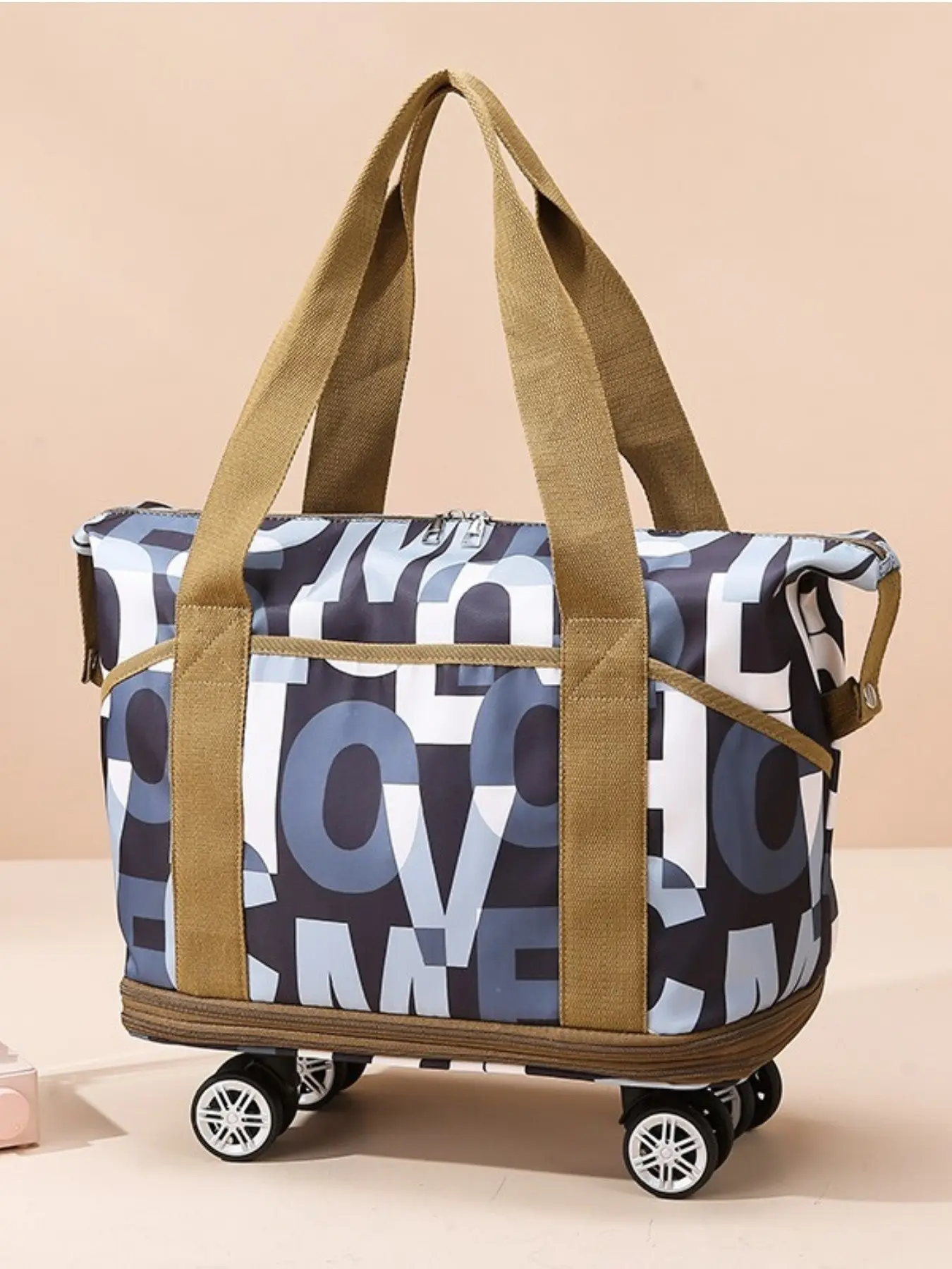 2026 New Letter Print Rolling Luggage Bag, Expandable Large Capacity Foldable Pull Handle Bag, Short Trip Moving Hand Carry Storage Bag