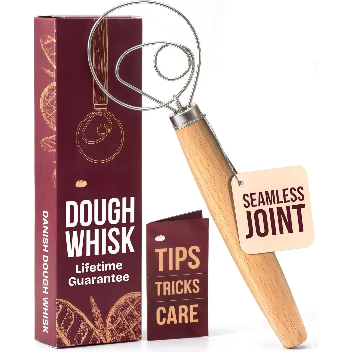 12" Danish Dough Whisk for Bread Mixing | Single Eye Design, Sourdough Bread Baking,  Wooden Handle, Bread Making Tools