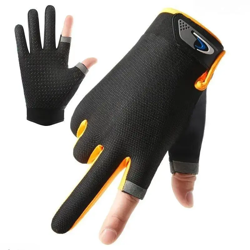 Men's 2-Finger Cut Outdoor Sports Gloves - Unisex Summer Fishing Gloves with Anti-Slip, Breathable, Sun Protection, Touch Screen, Finger-Focused Breathable Anti-UV Features