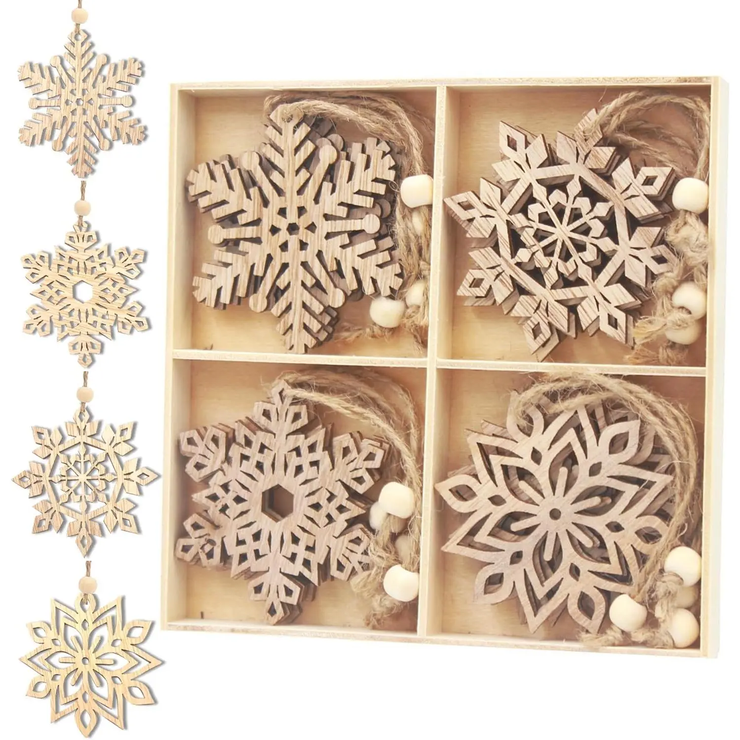 16 count Large Christmas Wooden Snowflakes  Ornaments DIY Craft Snowflake Wooden Ornaments Cutouts Unfinished  Cutout Christmas Decorations Tree Decor   Gifts
