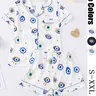 Women's All Over Cartoon Eye Print Short Sleeve Two-Piece Set, Comfy Button-Front Chest Pocket Lapel Neck Top & Elastic Waist Shorts PJ Set, Ladies Sleepwear for All Seasons, Casual Pajamas, Loungewear, Printed Sleepwear Set #GLOBAL PICKS