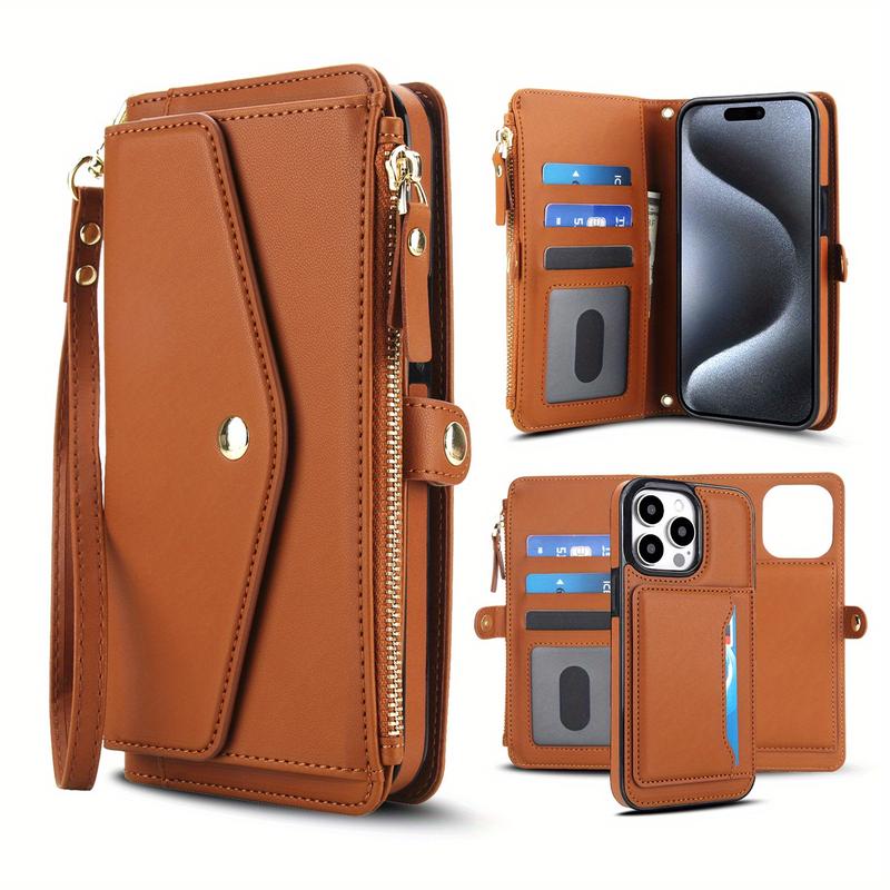 For IPhone 17 16 15 Wallet Case For Women, Support Wireless Charging With Blocking Card Holder, Wallet Detachable Magnetic Phone Case Crossbody Strap_voghion.com