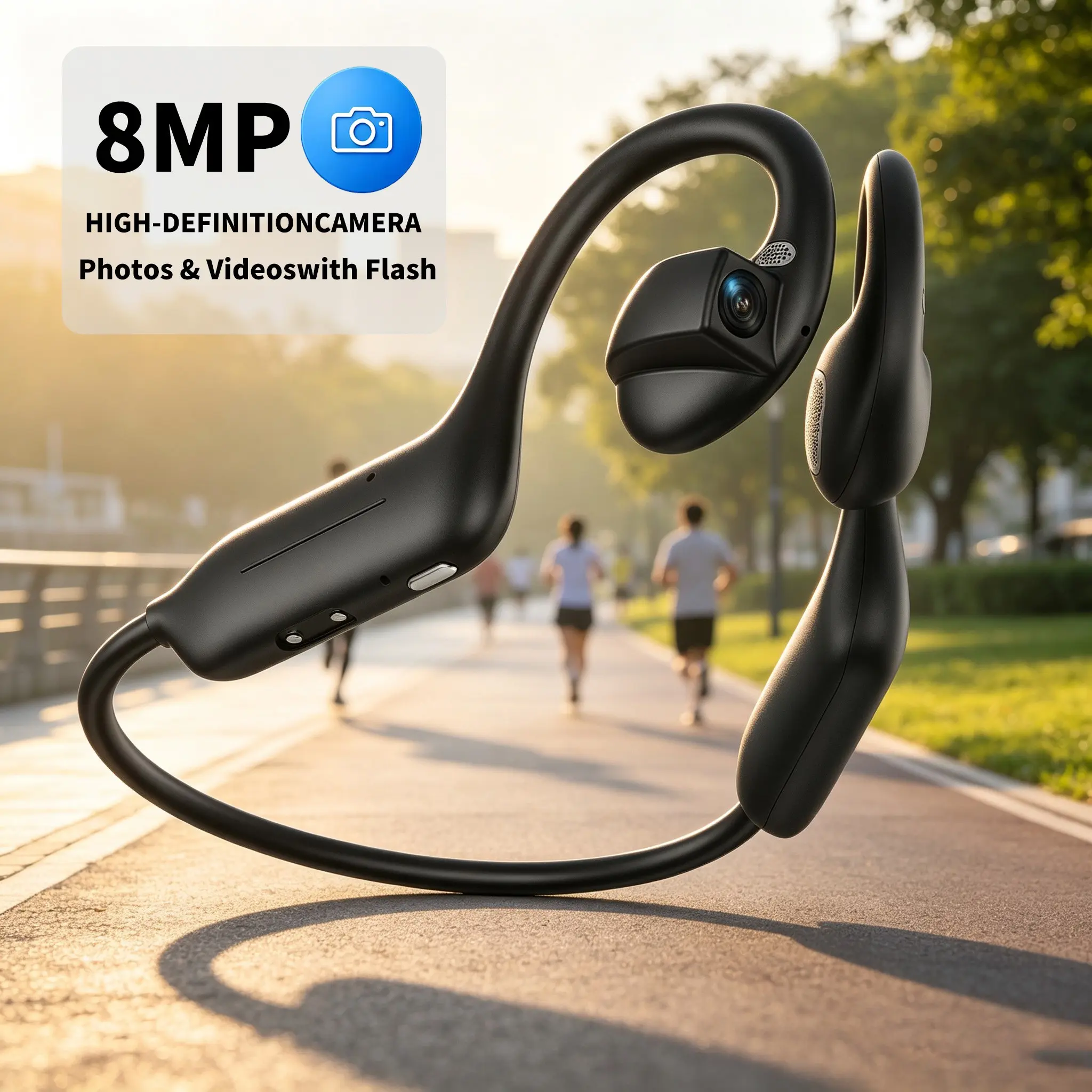 Ai Bone Conduction Earbuds with HD Camera, Wireless Open-Ear Headphones, Real-Time Translation, Clear Calls, Ideal for Sports Gifts