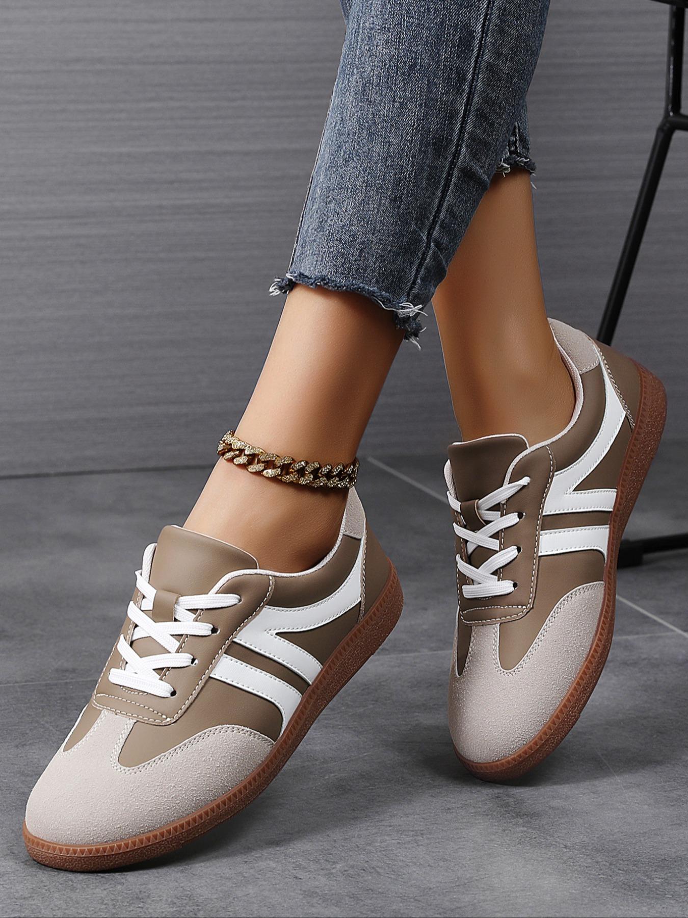 Women's Fashionable Lace Up Contrast Binding German Trainers Low Top Trainer, Casual Breathable Comfortable Sports Training Shoes, All-match Basic Shoes for Daily Wear
