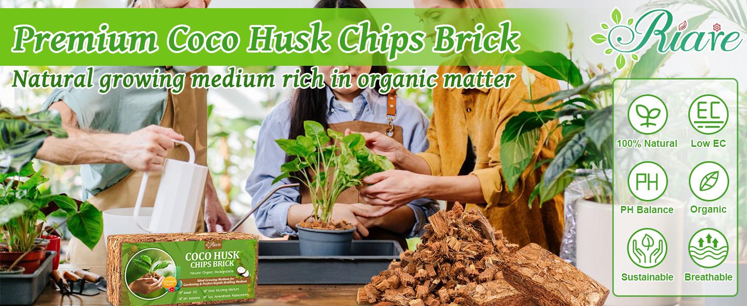2 Pack Coco Chips Substrate for Plants- 2.2lb 100% Organic Husk Brick with Low EC and pH Balanced, High Expansion Substrate Coco Husk Mulch for Flowers, Herbs, Planting