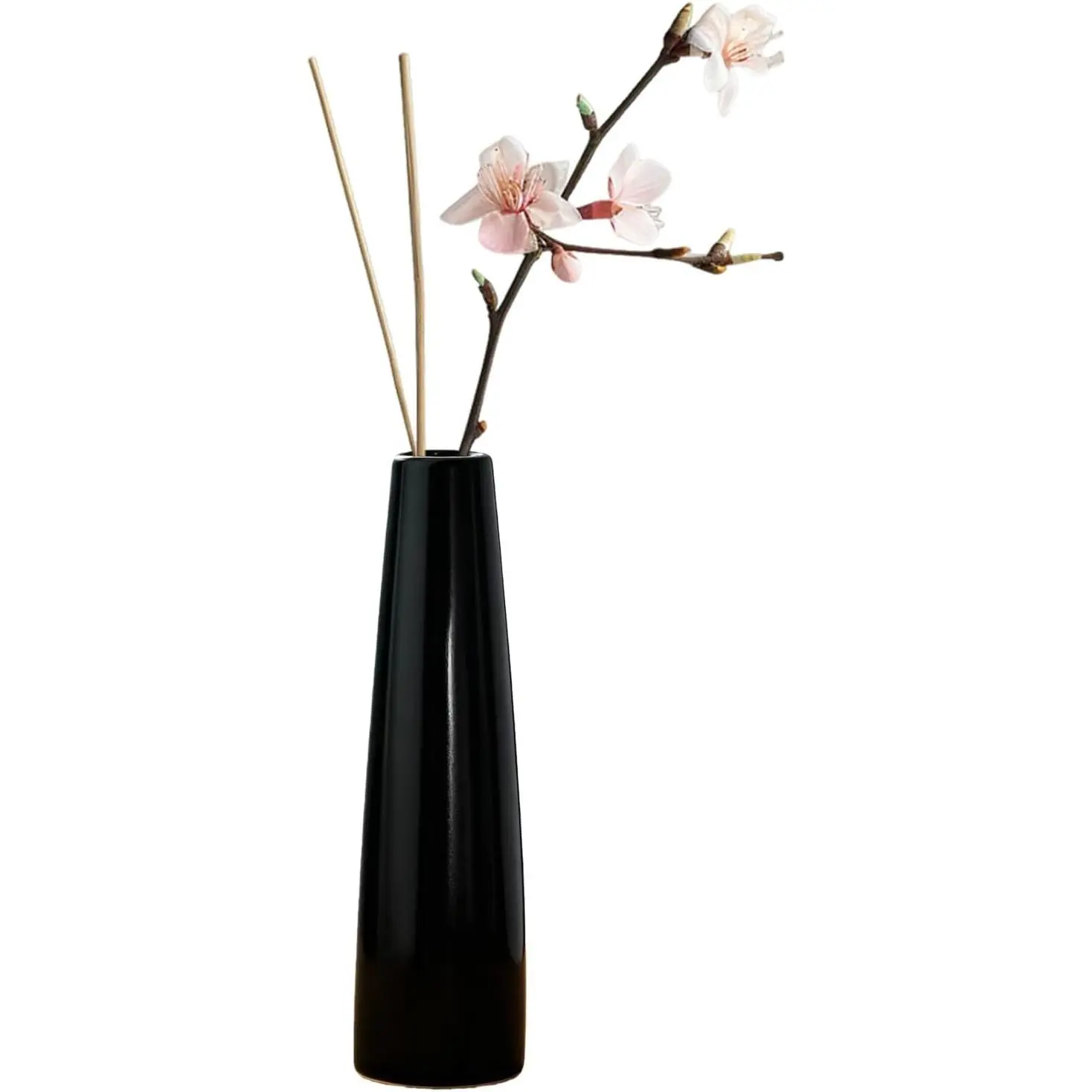 16cm 6.3in Black Ceramic Bud Vase Tall Conic Single Stem Vase  Grass Modern Rustic Centerpiece for  Office Wedding Decor
