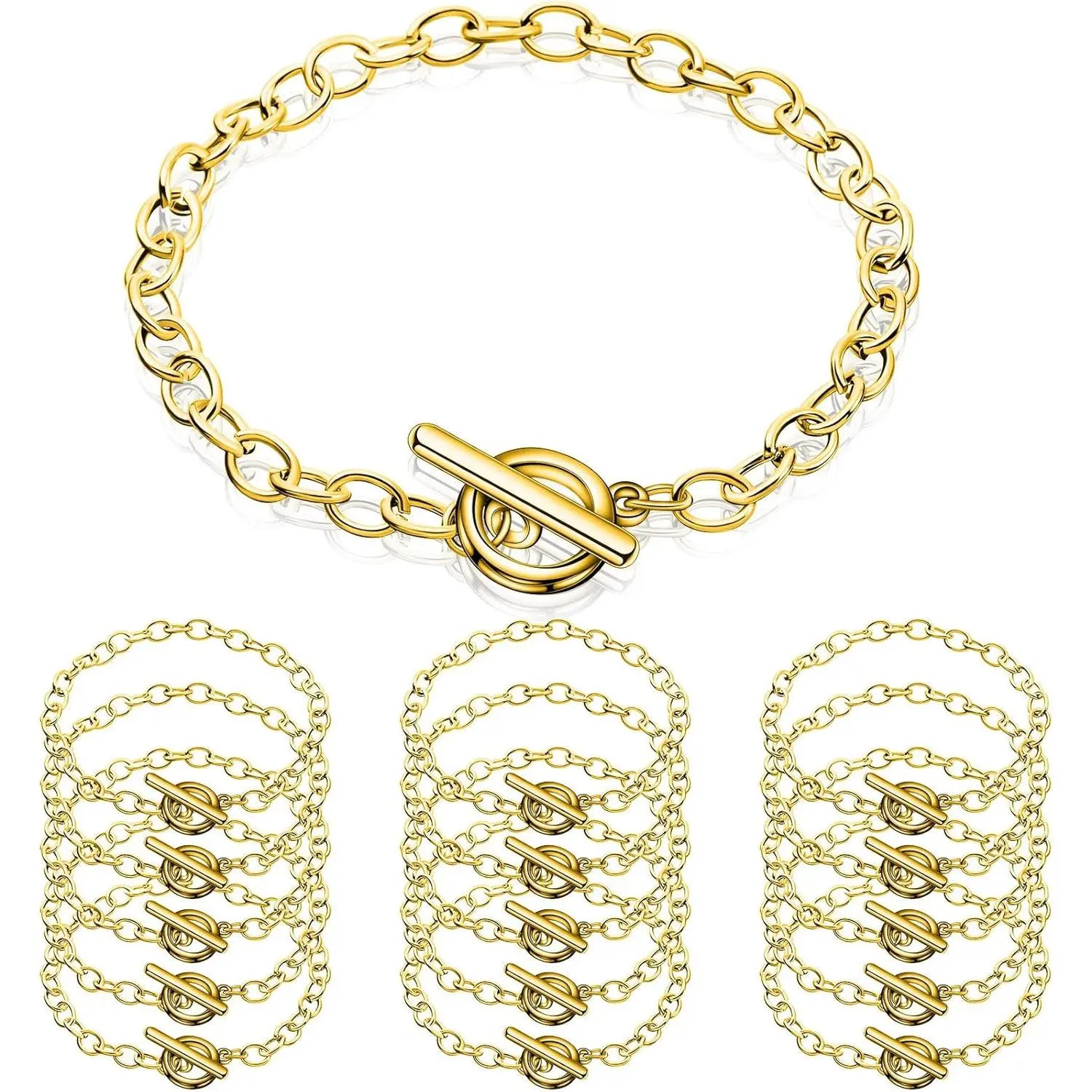 20 count Chain Bracelets Stainless Steel Link Bracelet Round Link Chain Bracelets with Ot Toggle Clasp  Bracelet Making for Women Valentine Present()