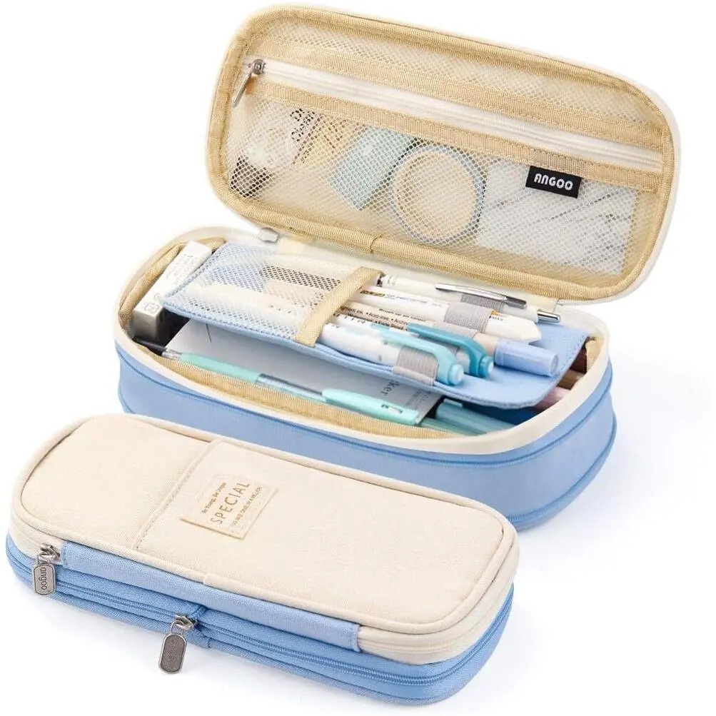 EASTHILL Big Capacity Pencil Pen Case Office College School Large Storage High Capacity Bag Pouch Holder Box Organizer Light Blue