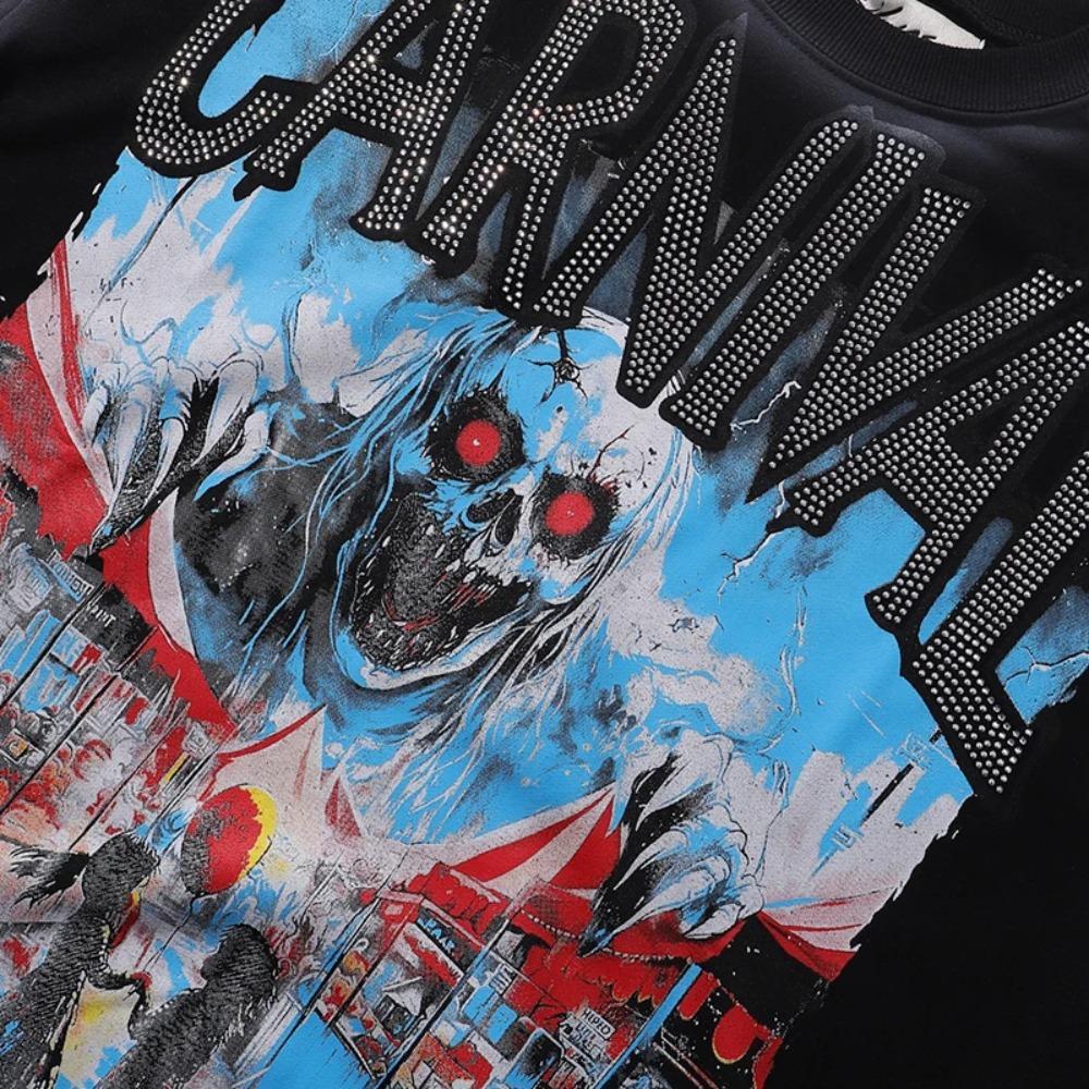 Vintage Washed Heavyweight BKYS Hip Hop T-Shirt, Bling Rhinestone & Hot Stamping Glitter Graphic, Retro Y2K Streetwear Loose Cotton Short Sleeve Tee for Men Women