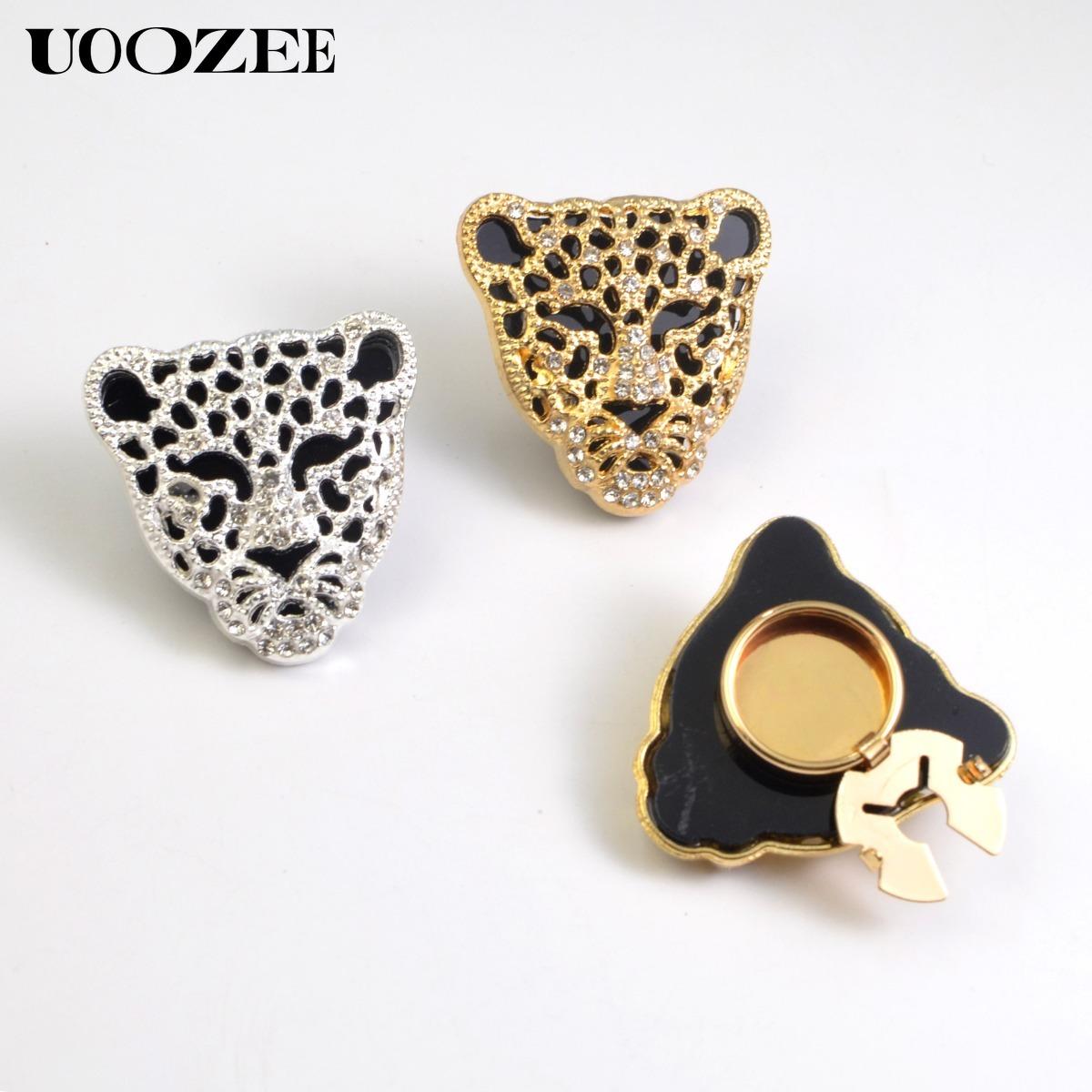 UOOZEE Women's New Fashionable Button Cover, Leopard Head Rhinestone Design with Hollow-out & Shiny Crystals, Versatile Shirt Cufflink Button Cover for Business, Social Gatherings & Daily Styling