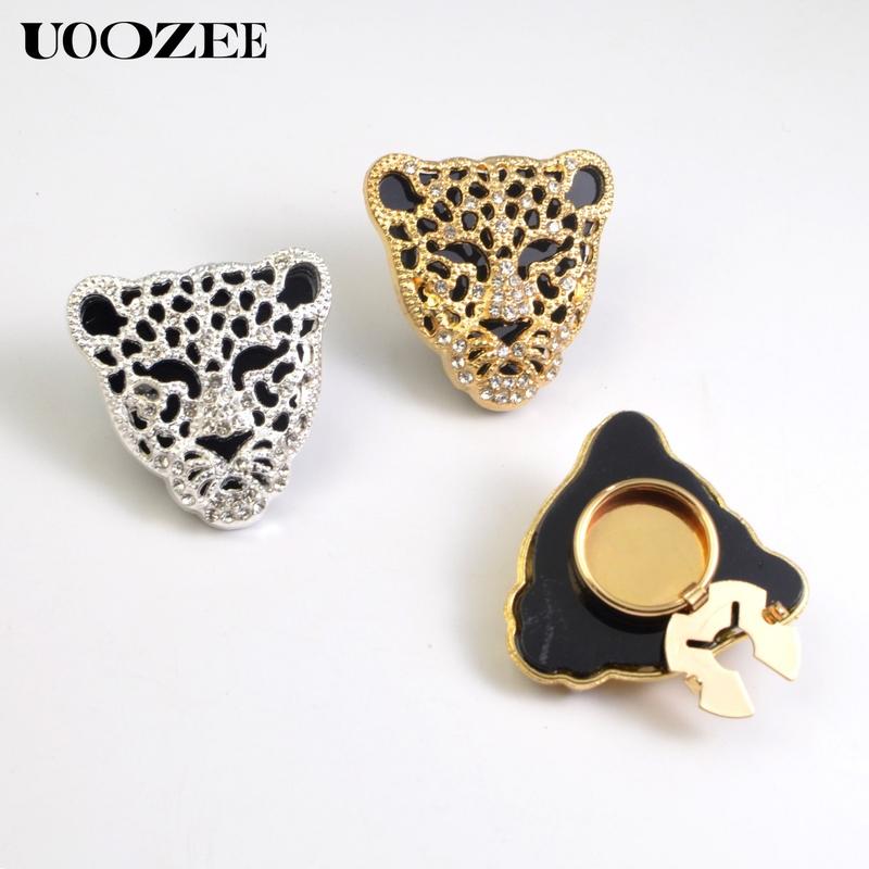 UOOZEE Women's New Fashionable Button Cover, Leopard Head Rhinestone Design with Hollow-out & Shiny Crystals, Versatile Shirt Cufflink Button Cover for Business, Social Gatherings & Daily Styling