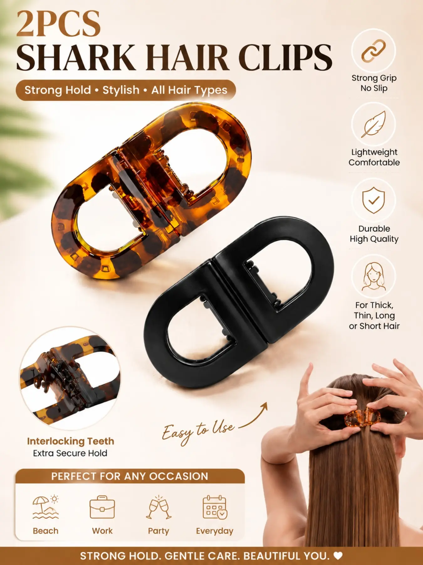 Magnetic Hair Clips for Women, No-Slip 2-In-1 Secure Hair Claw Clips, Gentle Grip Styling Accessories, All Hair Types, Salon-Style Hairstyles