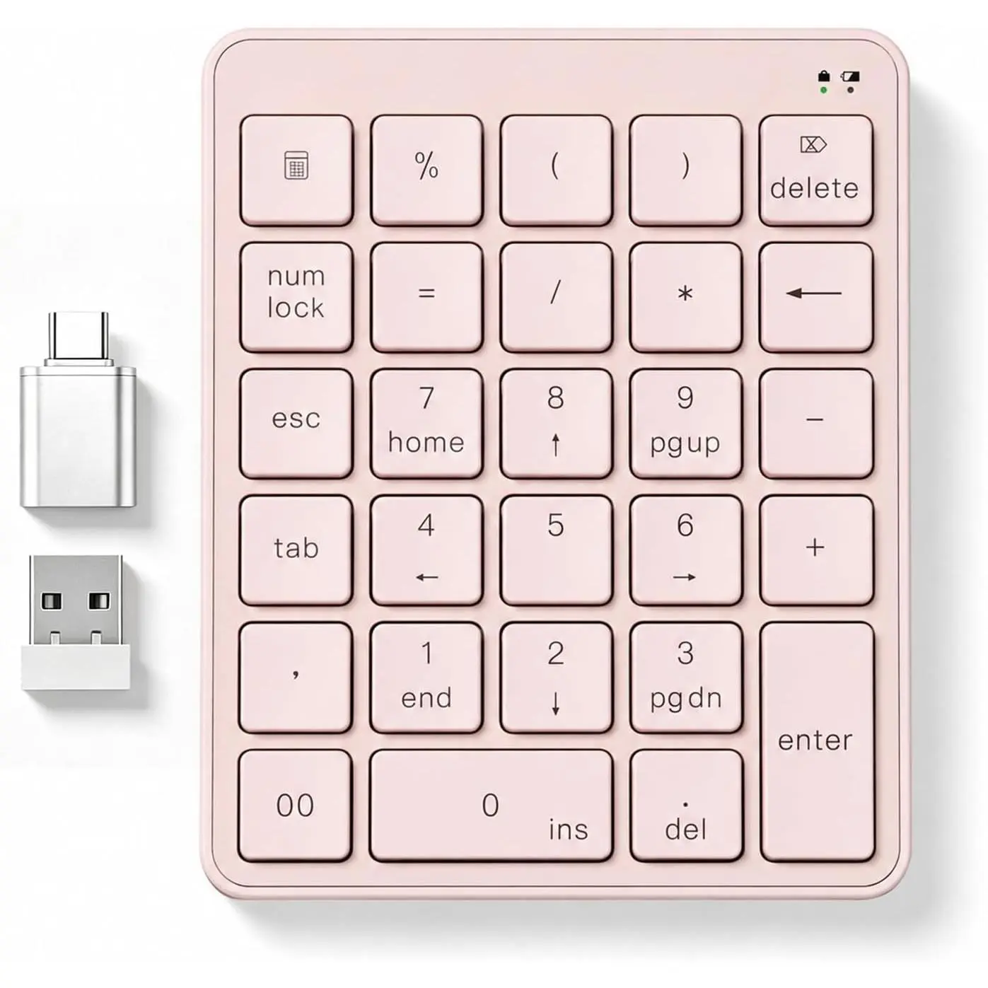 Number Pad with USB to USB-C Adapter, Numeric Keypad Numpad 28  Portable 2.4 GHz Accounting Number Keyboard, 10 Key USB Keypad for Laptop, PC, Desktop, Surface Pro, Notebook -