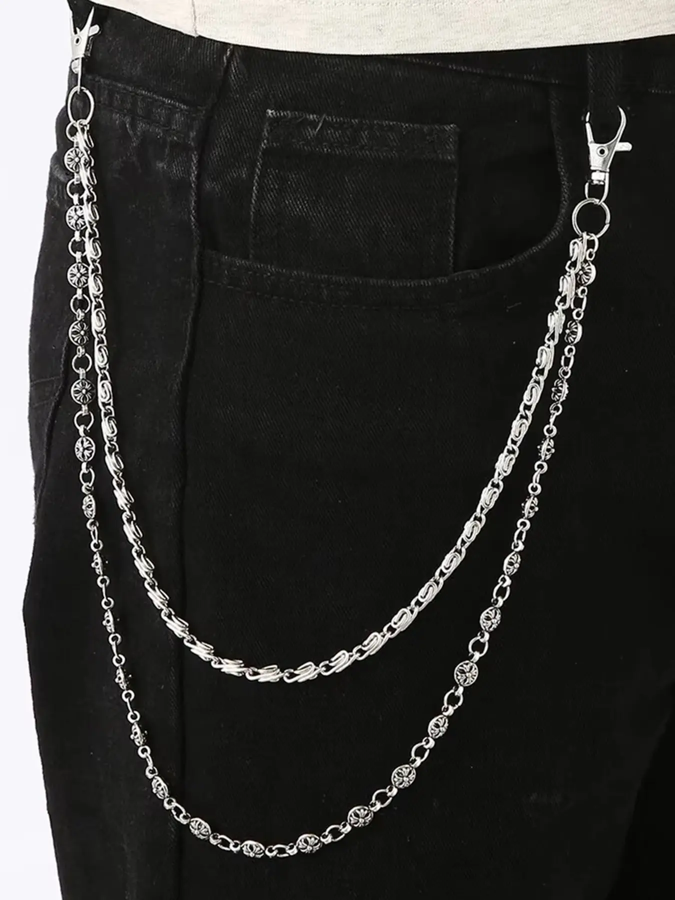 Harajuku-style street hip-hop Y2K denim chain belt; edgy punk-style double-layer waist chain; unisex accessory. Body Chain Accessory