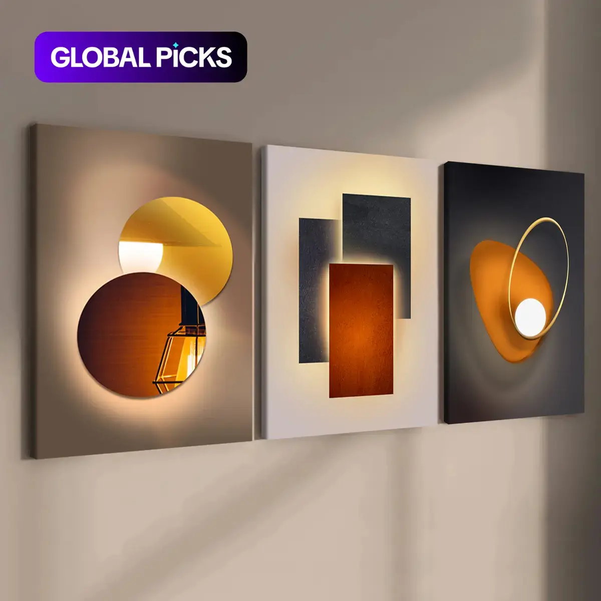 Wooden-Framed Canvas Painting Set, 3 Counts Multi-Dimensional Spray Art Wall Posters, Modern Home Decor for Living Room, Bedroom and Office #GLOBAL PICKS