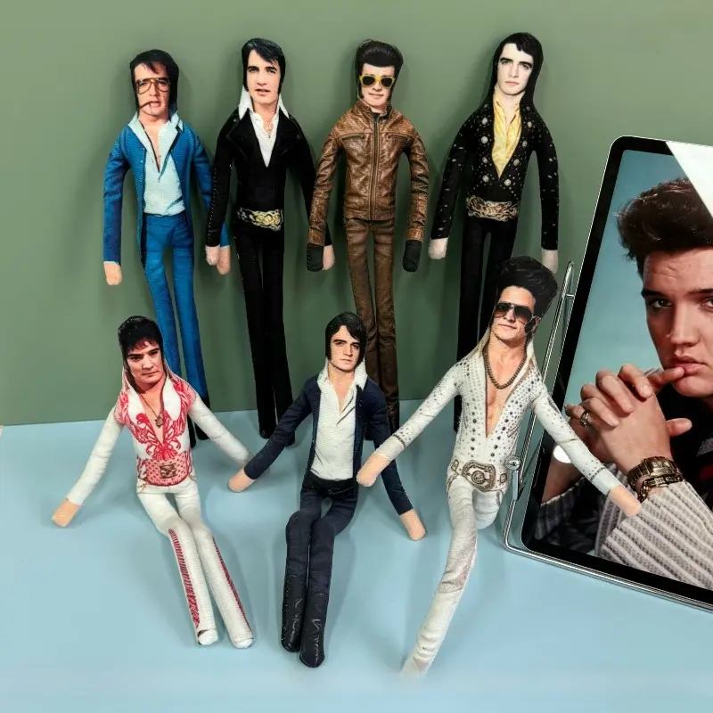 28cm Elvis Presley The King Abstract Plush Doll, Built-in Metal Wire Frame Poseable Stuffed Figurine Holiday Decor Gift
